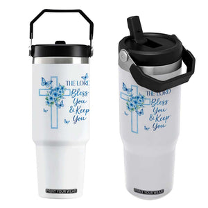 Christian Jesus Flip Straw Tumbler The Lord Bless You Encouraging Bible Verse Butterfly Art TS10 One Size: 30 oz White Print Your Wear