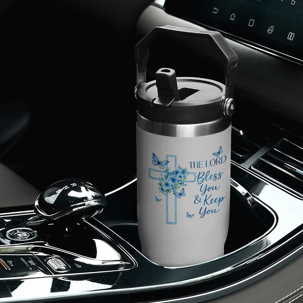 Christian Jesus Flip Straw Tumbler The Lord Bless You Encouraging Bible Verse Butterfly Art TS10 Print Your Wear