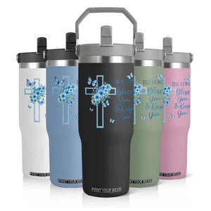 Christian Jesus Flip Straw Tumbler The Lord Bless You Encouraging Bible Verse Butterfly Art TS10 Print Your Wear