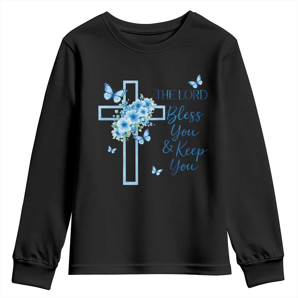 Christian Jesus Youth Sweatshirt The Lord Bless You Encouraging Bible Verse Butterfly Art TS10 Black Print Your Wear