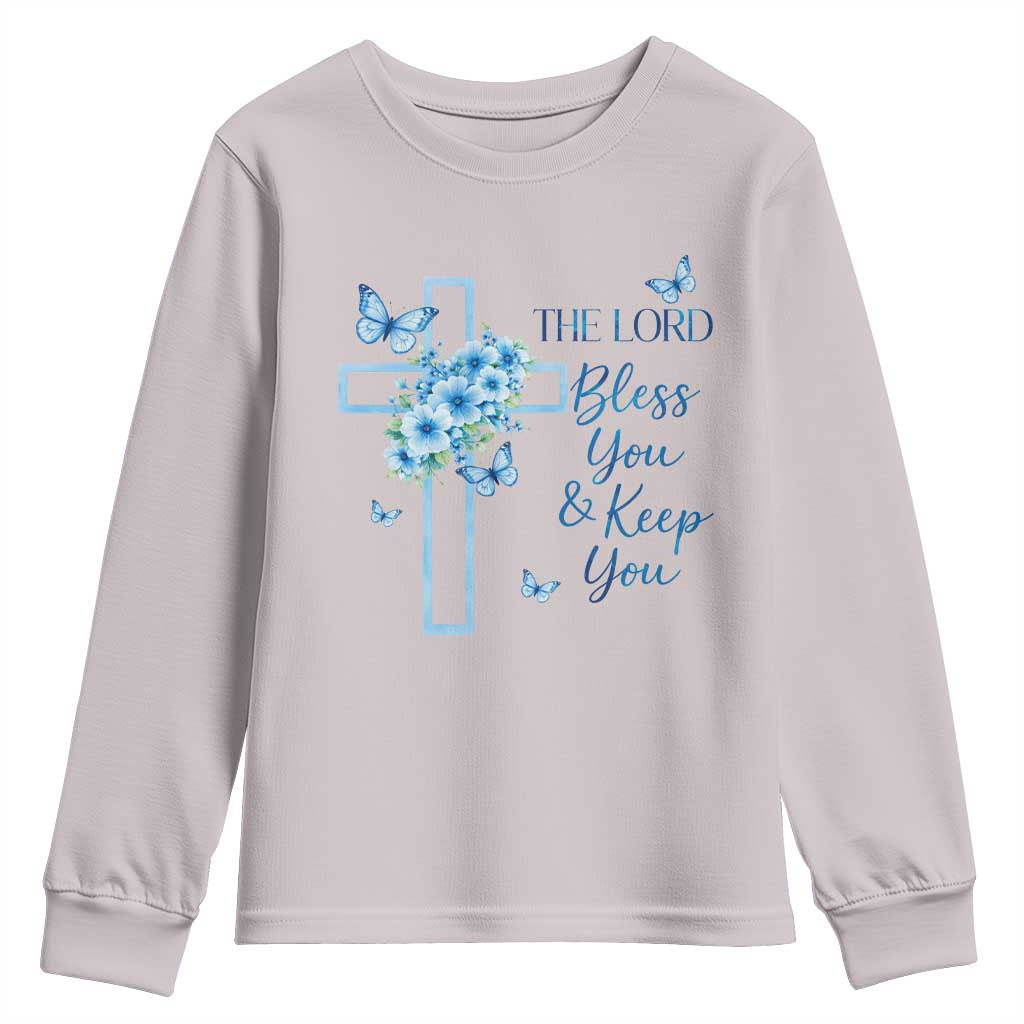 Christian Jesus Youth Sweatshirt The Lord Bless You Encouraging Bible Verse Butterfly Art TS10 Ice Gray Print Your Wear