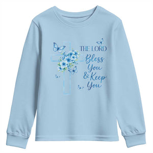 Christian Jesus Youth Sweatshirt The Lord Bless You Encouraging Bible Verse Butterfly Art TS10 Light Blue Print Your Wear