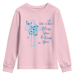 Christian Jesus Youth Sweatshirt The Lord Bless You Encouraging Bible Verse Butterfly Art TS10 Light Pink Print Your Wear