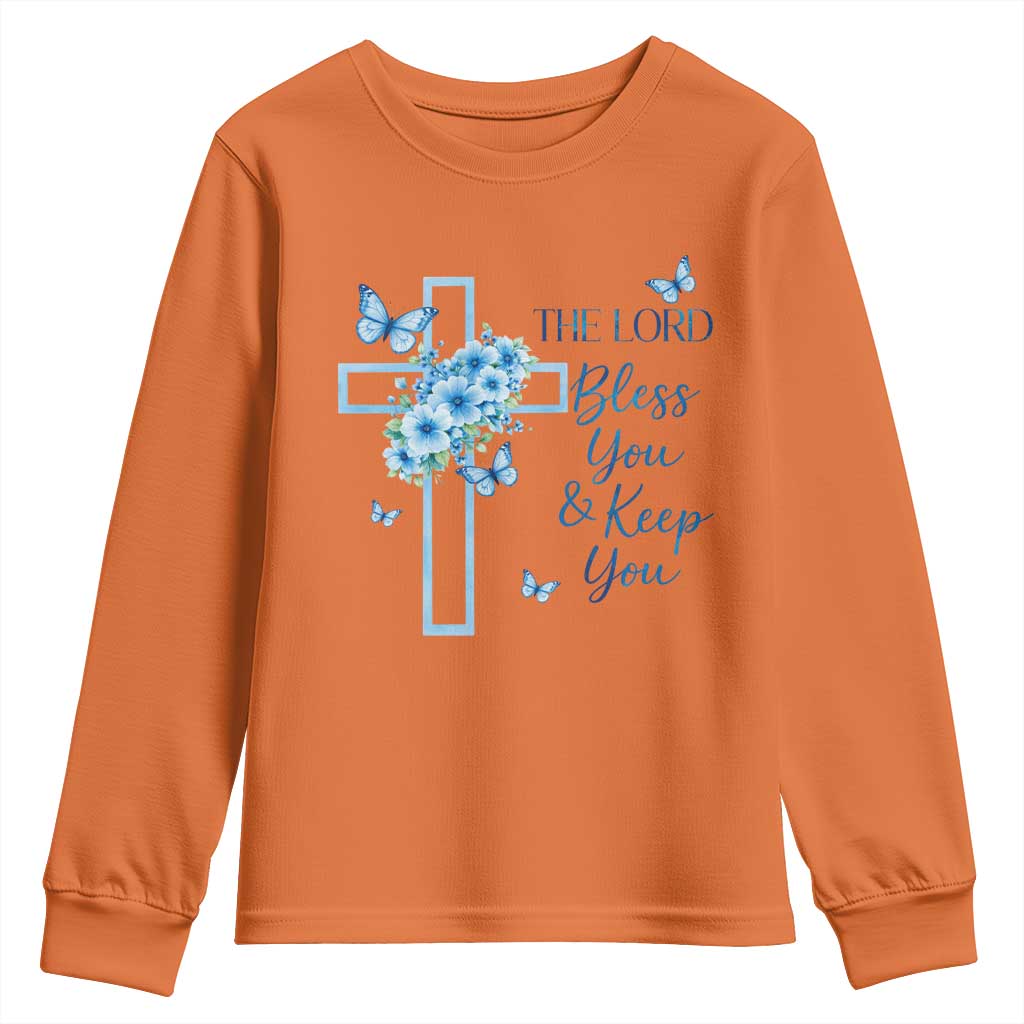 Christian Jesus Youth Sweatshirt The Lord Bless You Encouraging Bible Verse Butterfly Art TS10 Orange Print Your Wear
