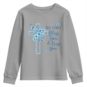 Christian Jesus Youth Sweatshirt The Lord Bless You Encouraging Bible Verse Butterfly Art TS10 Sport Gray Print Your Wear