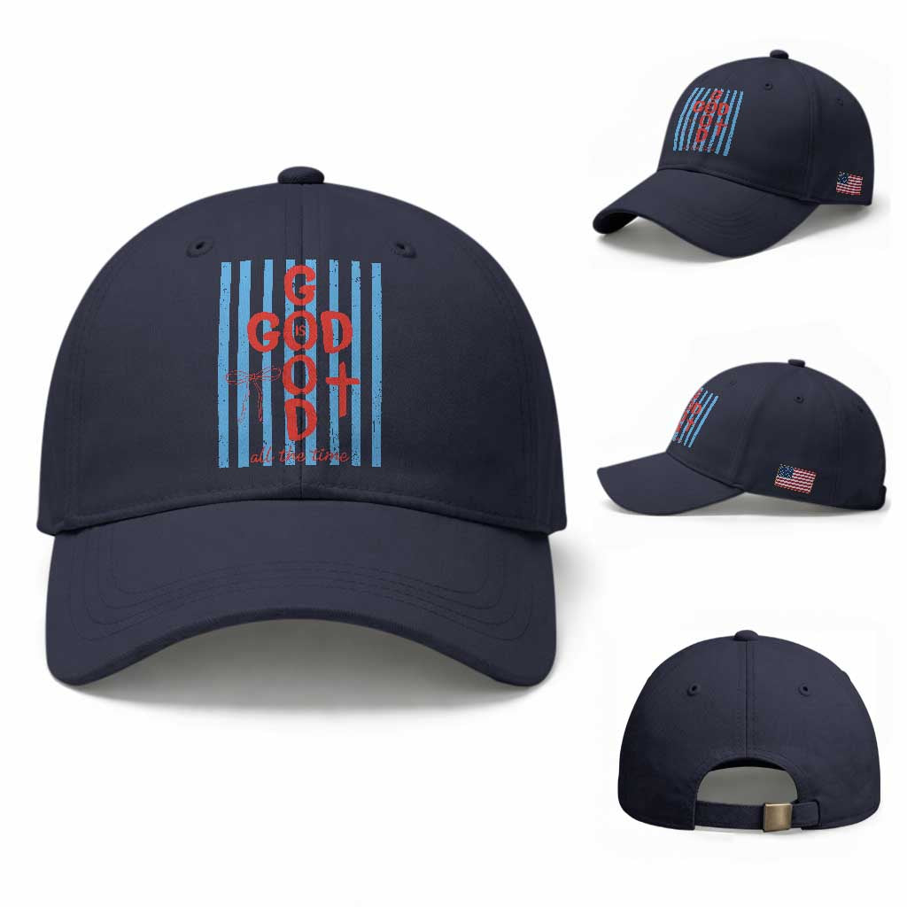 Christian Jesus Lovers Baseball Cap Striped Preppy God Is Good All The Time TS10 Baseball Cap Universal Fit Navy Print Your Wear