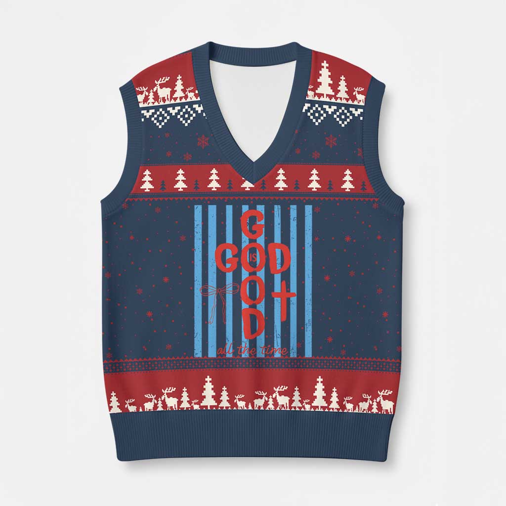 Christian Jesus Lovers V-Neck Knit Sweater Vest Striped Preppy God Is Good All The Time TS10 Navy Red Print Your Wear