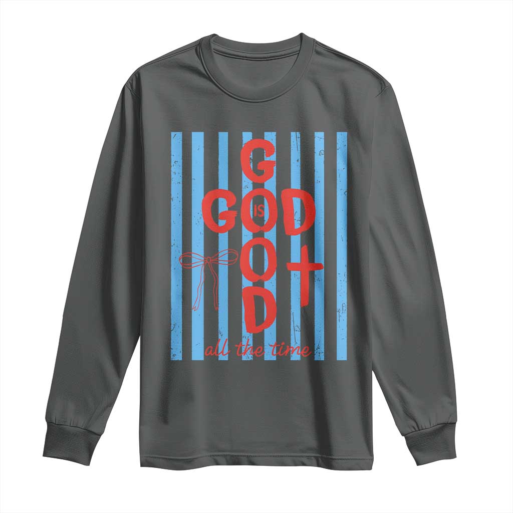 Christian Jesus Lovers Long Sleeve Shirt Striped Preppy God Is Good All The Time TS10 Dark Heather Print Your Wear