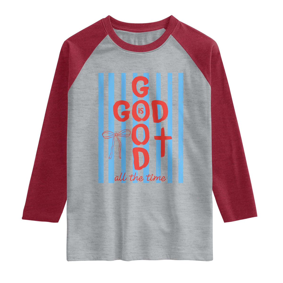 Christian Jesus Lovers Raglan Shirt Striped Preppy God Is Good All The Time TS10 Heather Gray Heather Red Print Your Wear