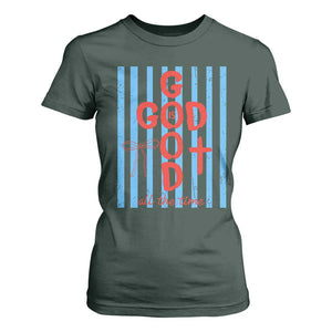 Christian Jesus Lovers T Shirt For Women Striped Preppy God Is Good All The Time TS10 Dark Forest Green Print Your Wear