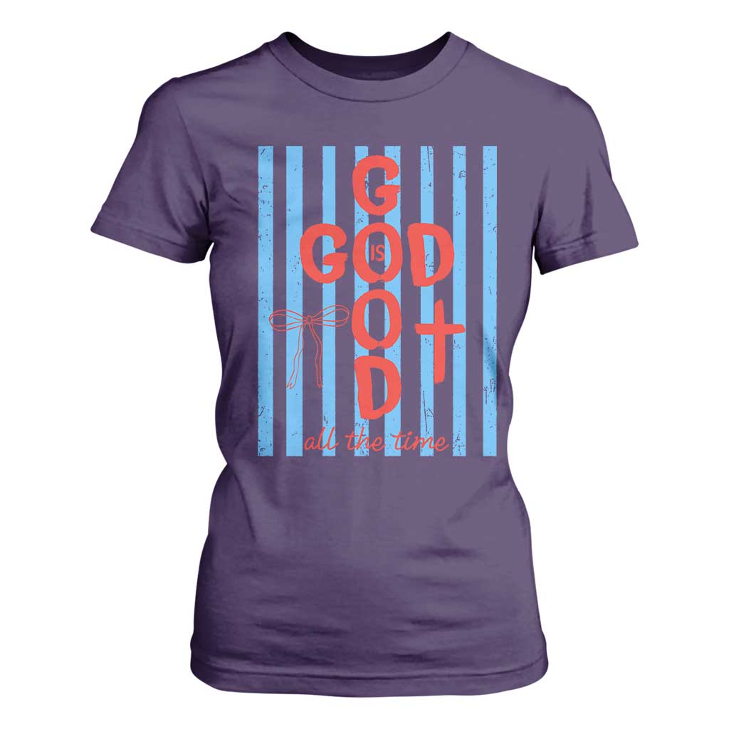 Christian Jesus Lovers T Shirt For Women Striped Preppy God Is Good All The Time TS10 Purple Print Your Wear
