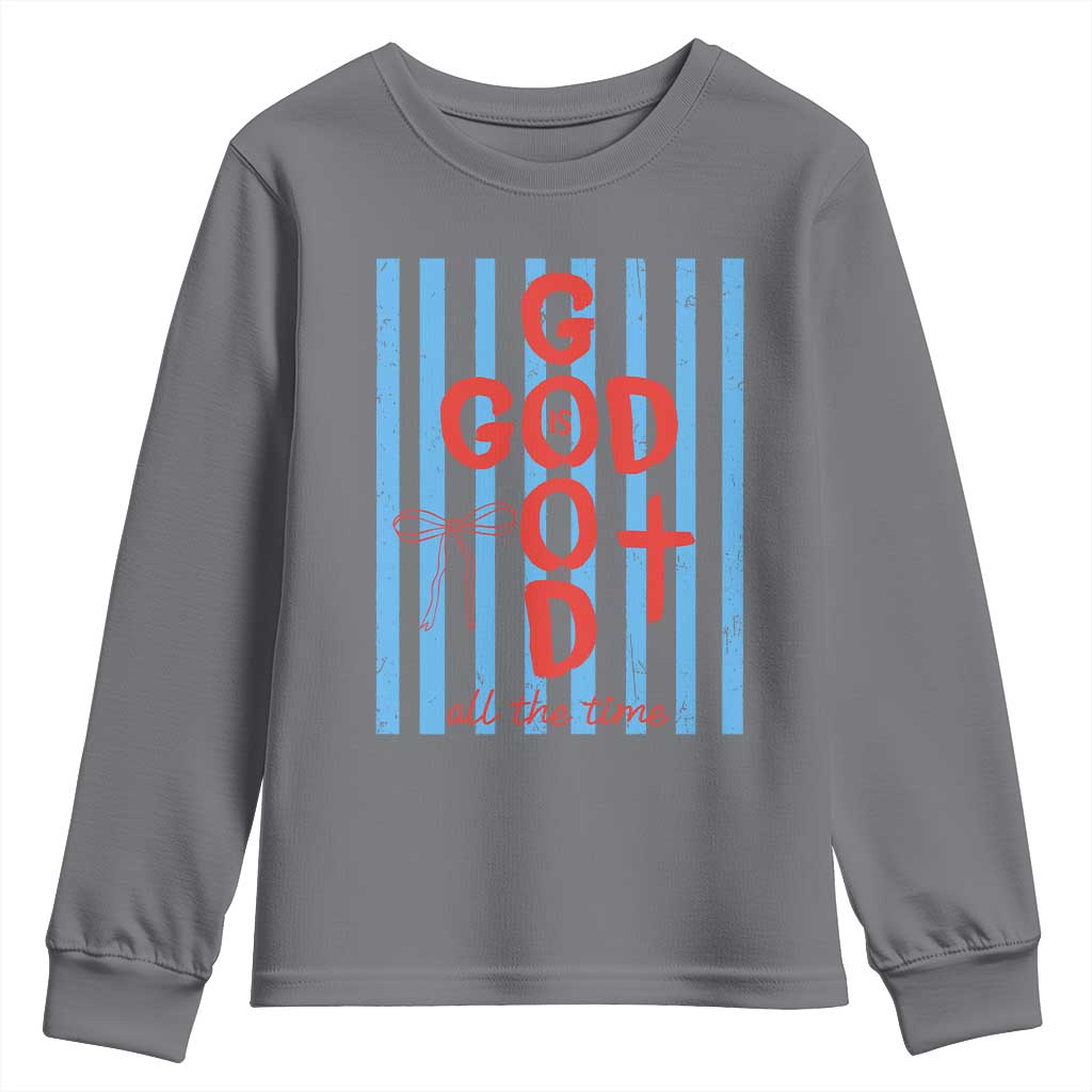 Christian Jesus Lovers Youth Sweatshirt Striped Preppy God Is Good All The Time TS10 Charcoal Print Your Wear