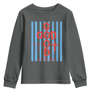 Christian Jesus Lovers Youth Sweatshirt Striped Preppy God Is Good All The Time TS10 Dark Heather Print Your Wear