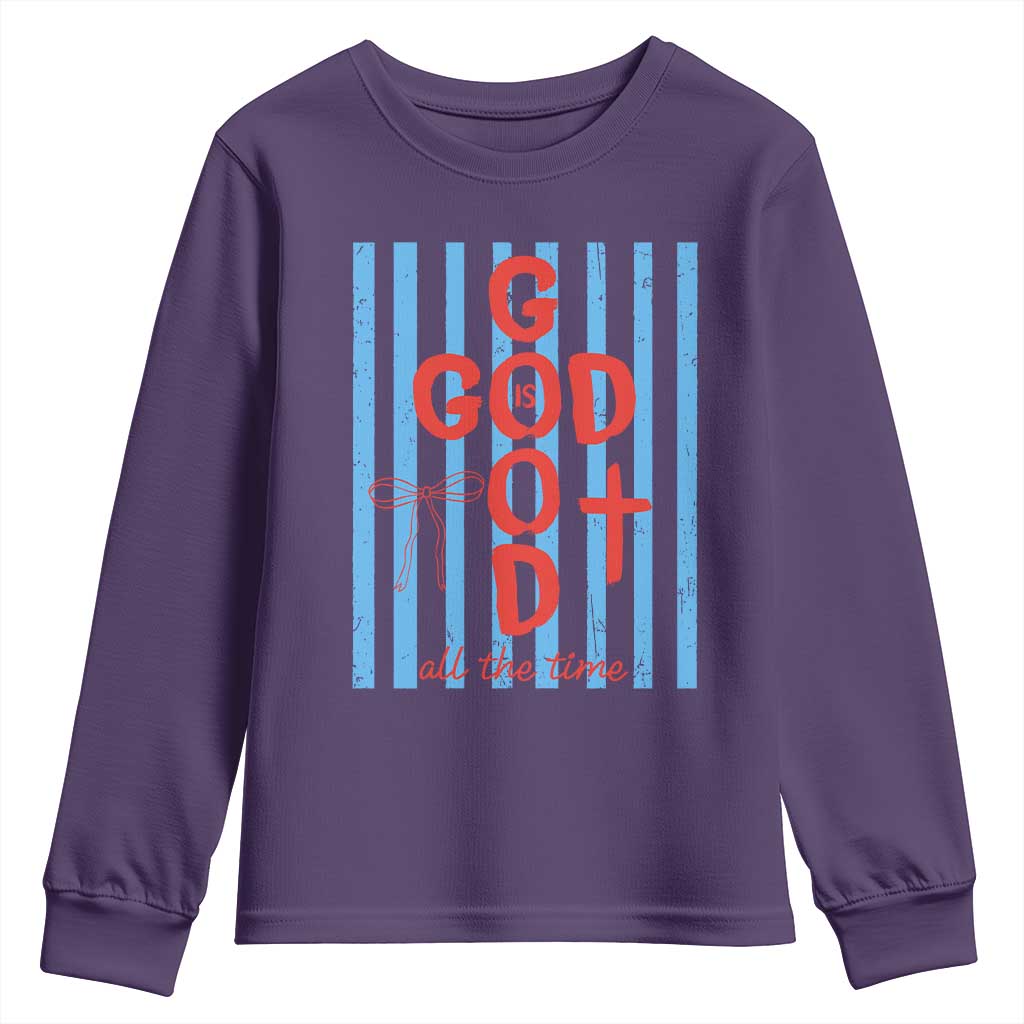 Christian Jesus Lovers Youth Sweatshirt Striped Preppy God Is Good All The Time TS10 Purple Print Your Wear