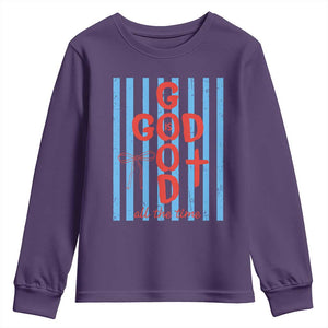 Christian Jesus Lovers Youth Sweatshirt Striped Preppy God Is Good All The Time TS10 Purple Print Your Wear