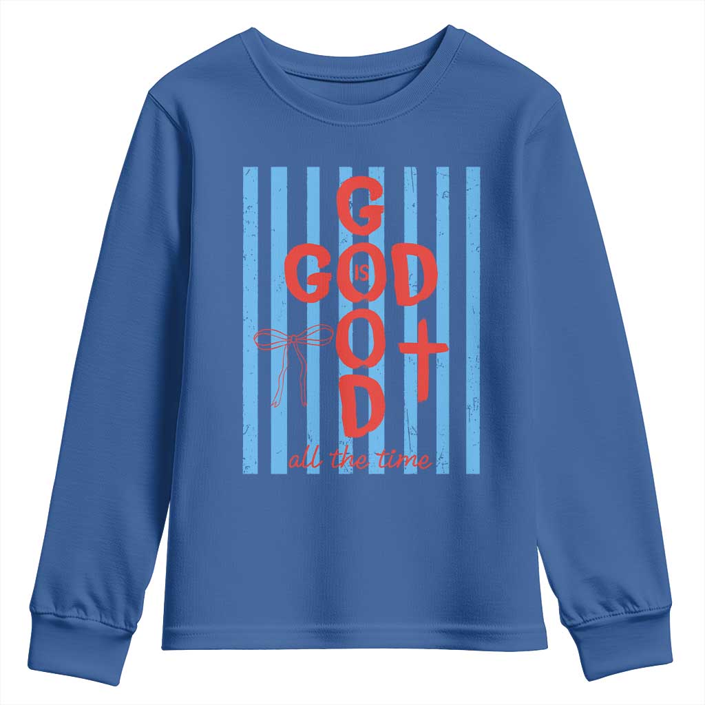 Christian Jesus Lovers Youth Sweatshirt Striped Preppy God Is Good All The Time TS10 Royal Blue Print Your Wear