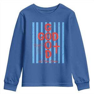 Christian Jesus Lovers Youth Sweatshirt Striped Preppy God Is Good All The Time TS10 Royal Blue Print Your Wear