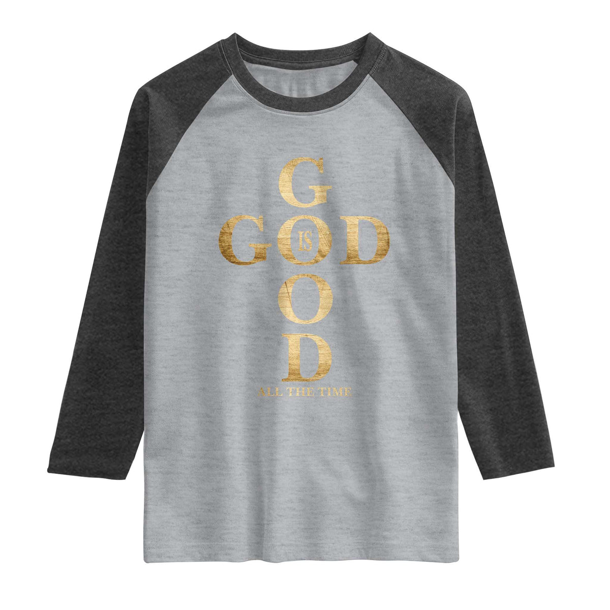 Christian Jesus Lovers Raglan Shirt God Is Good All The Time Cross TS10 Heather Gray Heather Charcoal Print Your Wear