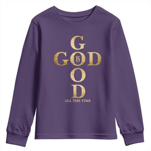 Christian Jesus Lovers Youth Sweatshirt God Is Good All The Time Cross TS10 Purple Print Your Wear