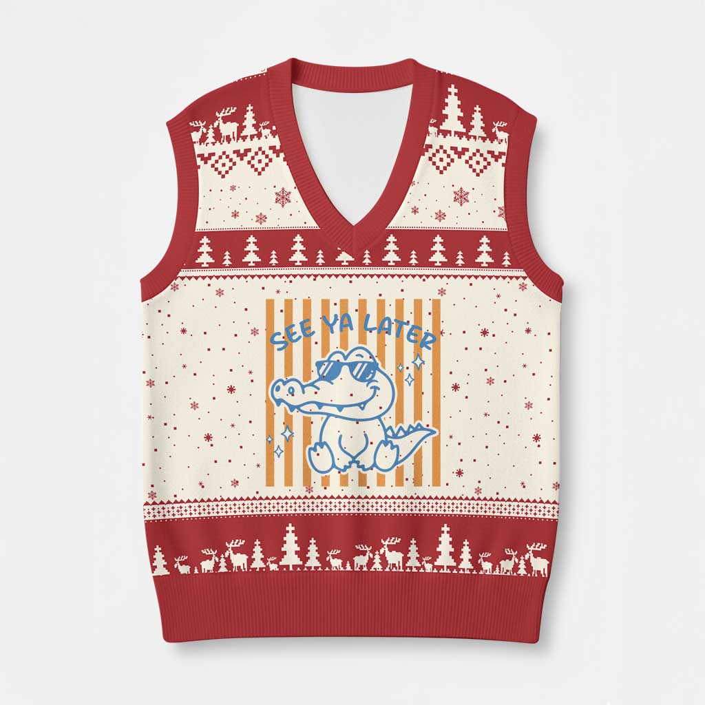 See You Later Alligator V-Neck Knit Sweater Vest Funny Last Day End of Year Teacher Summer Gift TS10 Beige Red Print Your Wear
