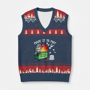 Last Day of School V-Neck Knit Sweater Vest Funny Raccoon Dumpster Fire Made It To May Teacher TS10 Navy Red Print Your Wear