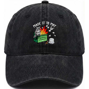 Last Day of School Washed Cotton Baseball Cap Funny Raccoon Dumpster Fire Made It To May Teacher TS10 Print Your Wear