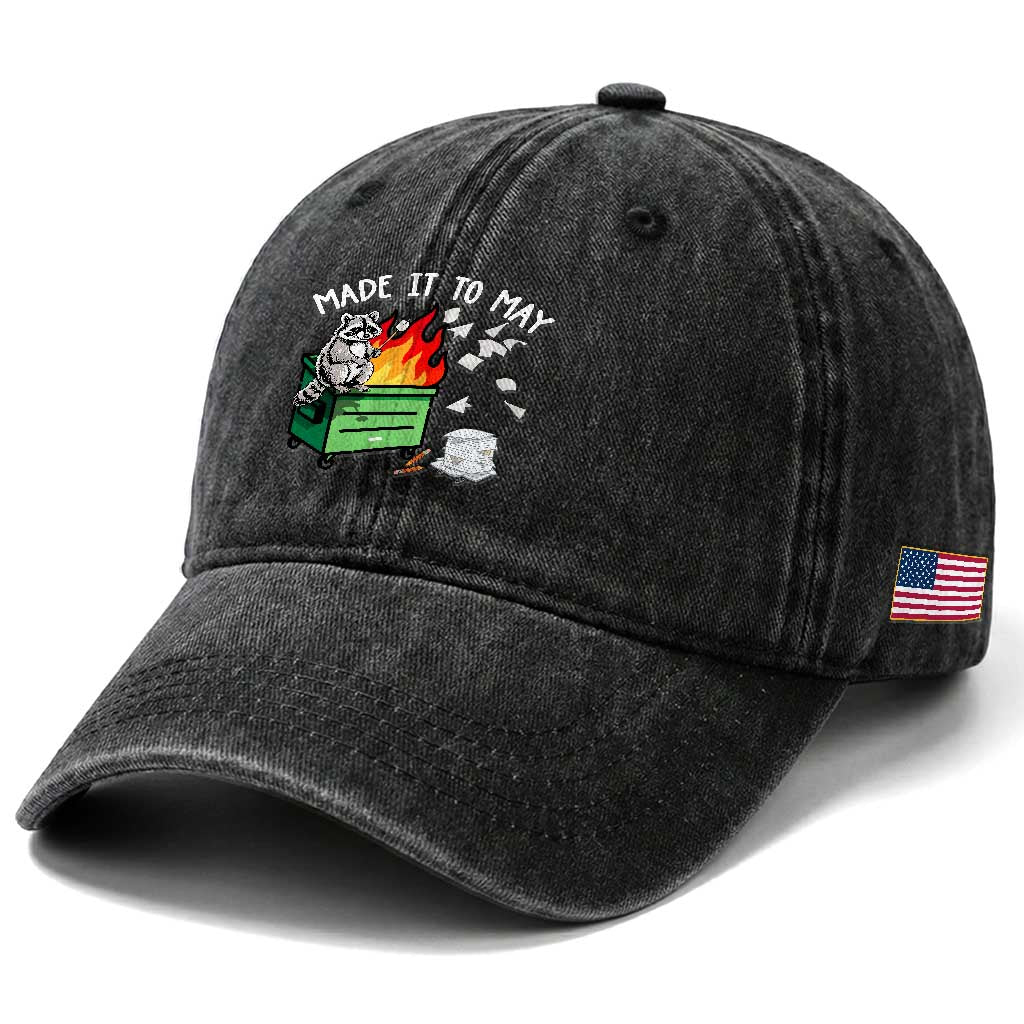 Last Day of School Washed Cotton Baseball Cap Funny Raccoon Dumpster Fire Made It To May Teacher TS10 Print Your Wear