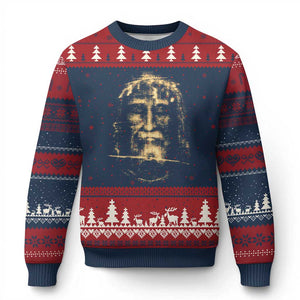 Shroud Of Turin Jesus Ugly Christmas Sweater Jesus Christ Face Religious Catholic Christian Faith TS10 Navy Red Print Your Wear
