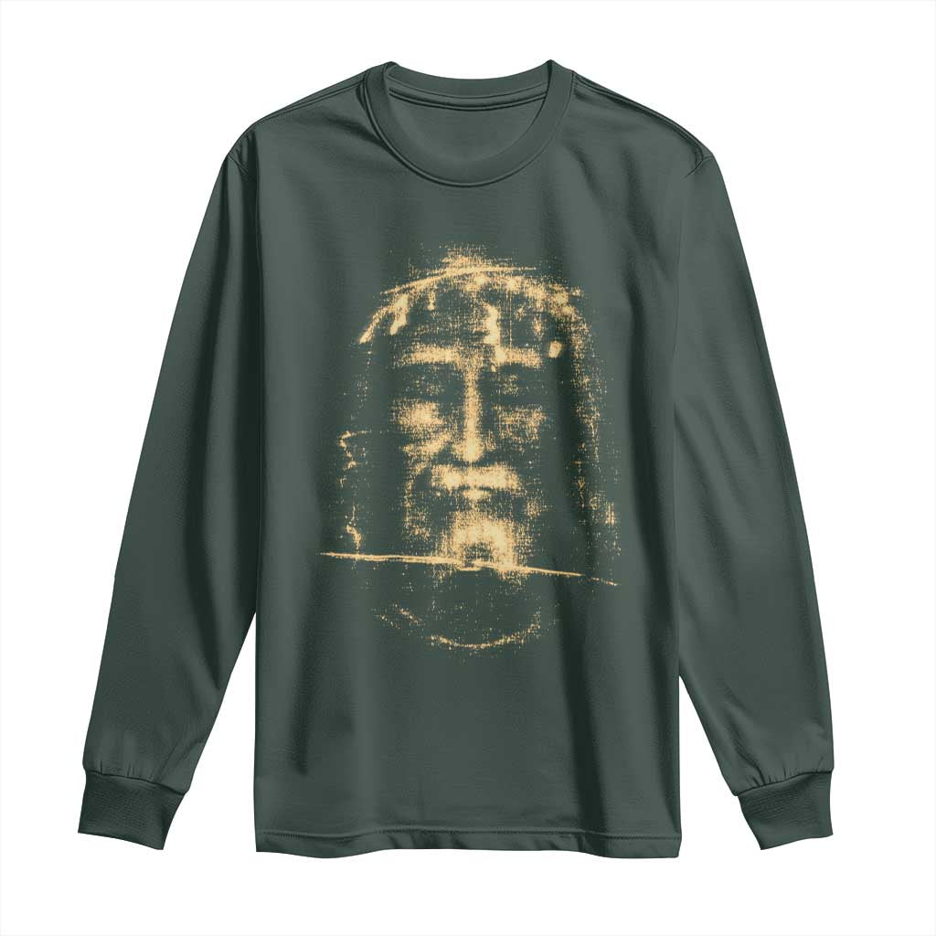 Shroud Of Turin Jesus Long Sleeve Shirt Jesus Christ Face Religious Catholic Christian Faith TS10 Dark Forest Green Print Your Wear