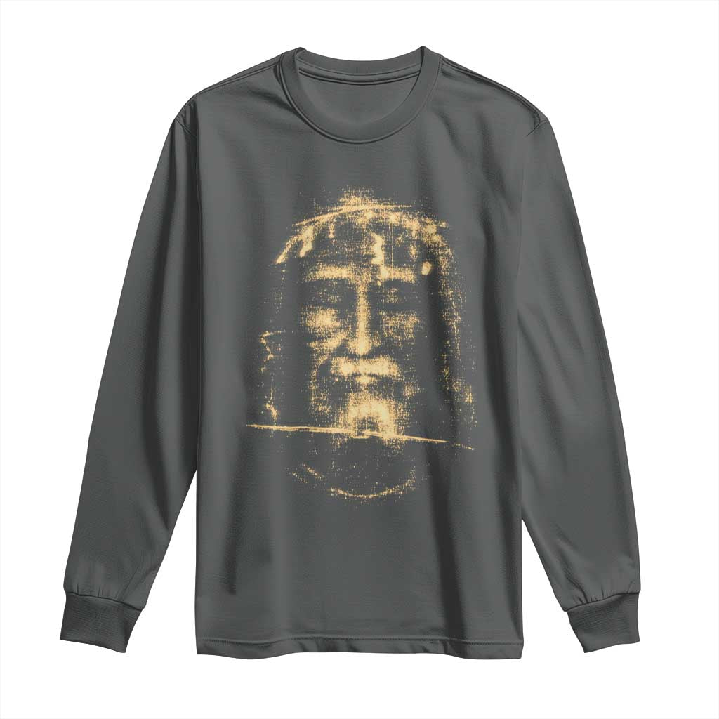 Shroud Of Turin Jesus Long Sleeve Shirt Jesus Christ Face Religious Catholic Christian Faith TS10 Dark Heather Print Your Wear