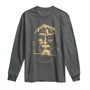 Shroud Of Turin Jesus Long Sleeve Shirt Jesus Christ Face Religious Catholic Christian Faith TS10 Dark Heather Print Your Wear