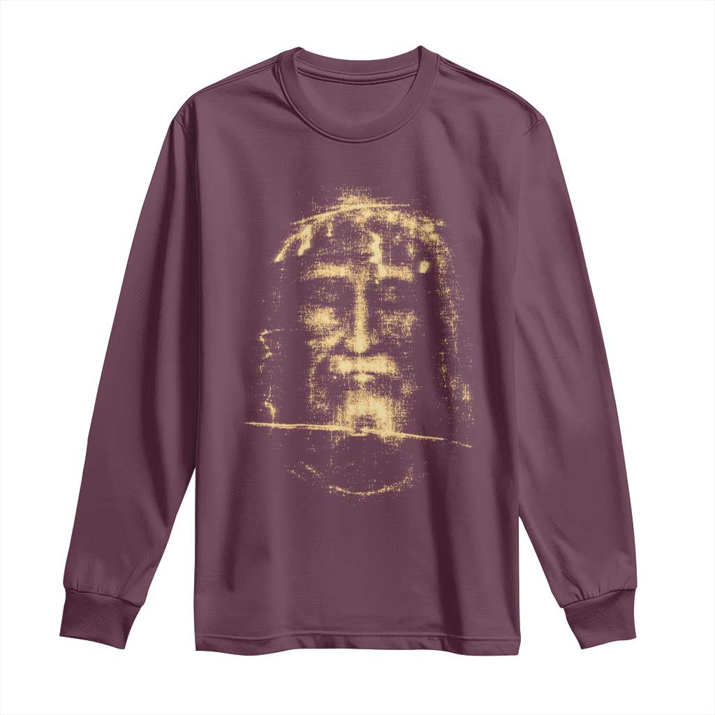 Shroud Of Turin Jesus Long Sleeve Shirt Jesus Christ Face Religious Catholic Christian Faith TS10 Maroon Print Your Wear