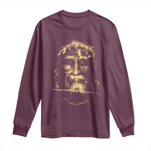 Shroud Of Turin Jesus Long Sleeve Shirt Jesus Christ Face Religious Catholic Christian Faith TS10 Maroon Print Your Wear