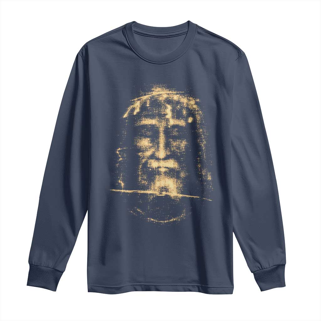 Shroud Of Turin Jesus Long Sleeve Shirt Jesus Christ Face Religious Catholic Christian Faith TS10 Navy Print Your Wear