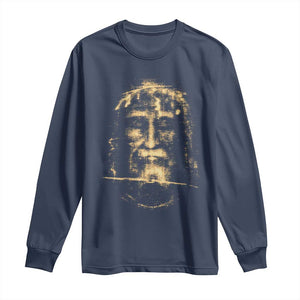 Shroud Of Turin Jesus Long Sleeve Shirt Jesus Christ Face Religious Catholic Christian Faith TS10 Navy Print Your Wear