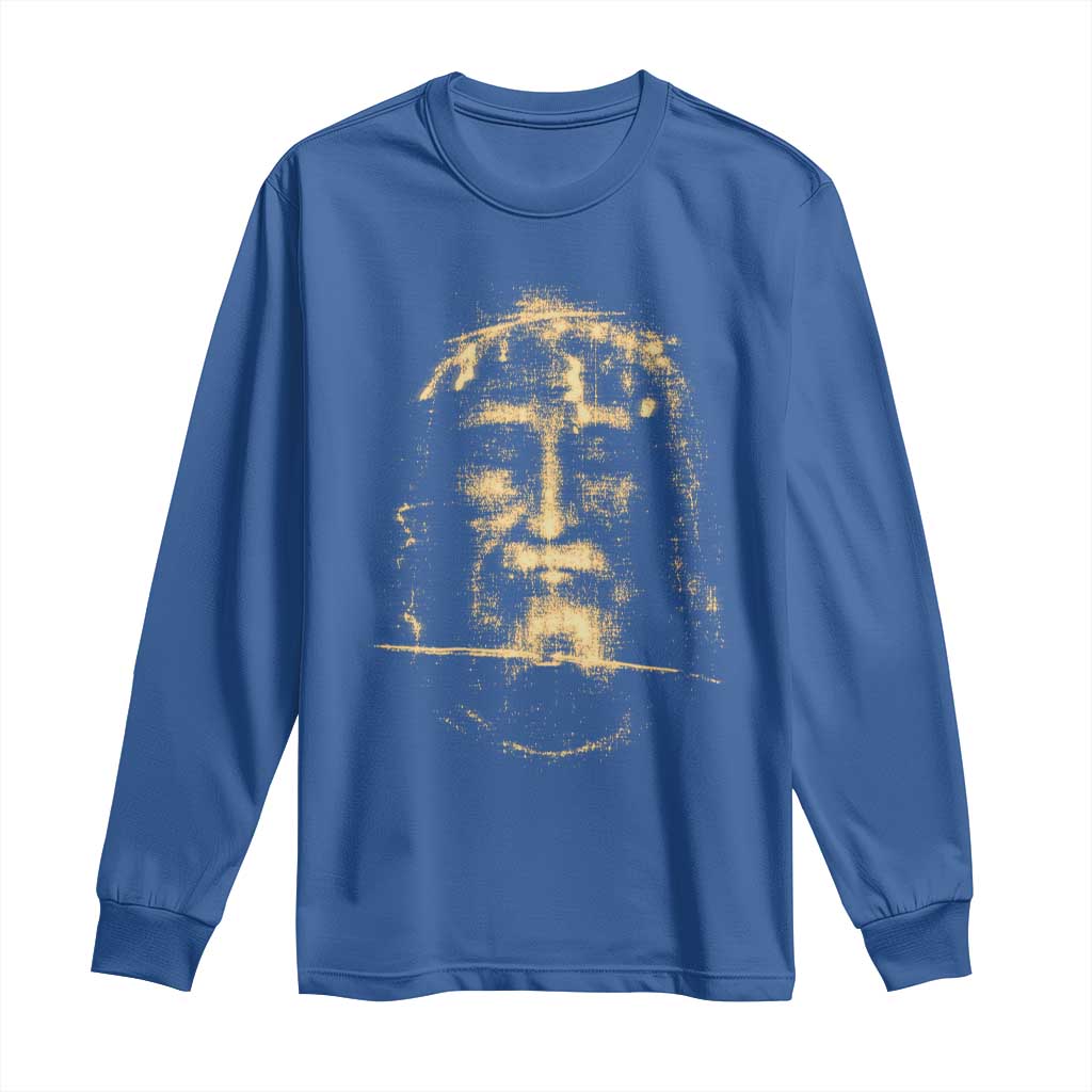 Shroud Of Turin Jesus Long Sleeve Shirt Jesus Christ Face Religious Catholic Christian Faith TS10 Royal Blue Print Your Wear