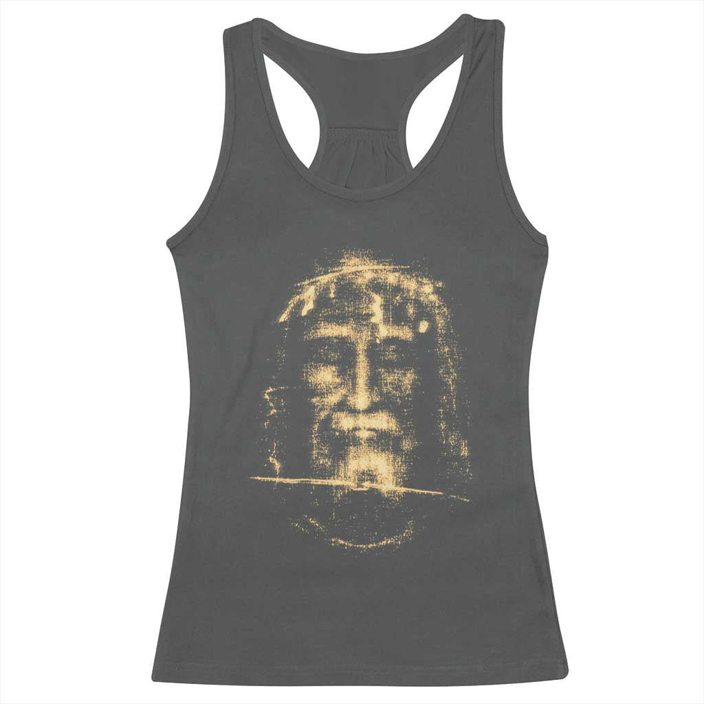 Shroud Of Turin Jesus Racerback Tank Top Jesus Christ Face Religious Catholic Christian Faith TS10 Dark Heather Print Your Wear