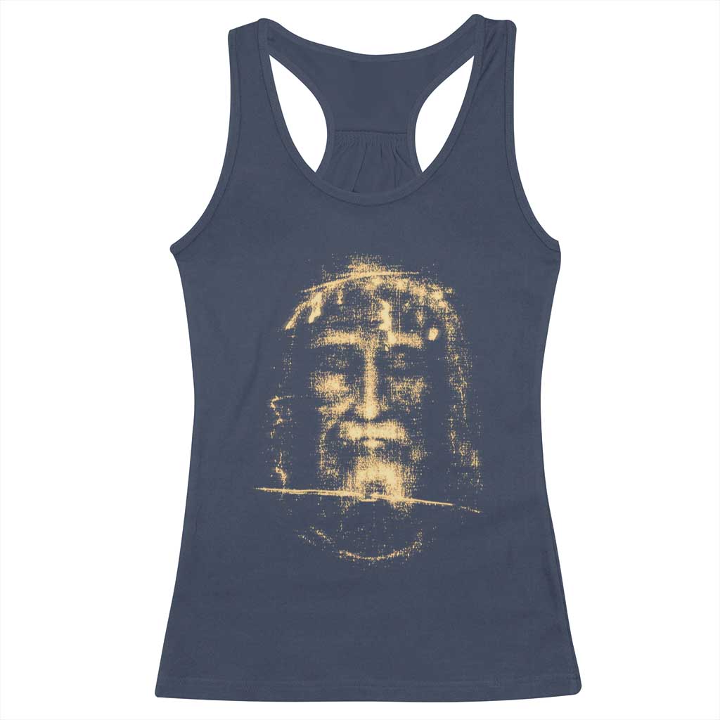 Shroud Of Turin Jesus Racerback Tank Top Jesus Christ Face Religious Catholic Christian Faith TS10 Navy Print Your Wear
