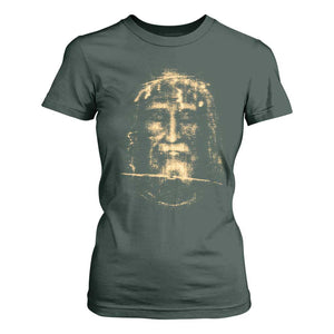 Shroud Of Turin Jesus T Shirt For Women Jesus Christ Face Religious Catholic Christian Faith TS10 Dark Forest Green Print Your Wear