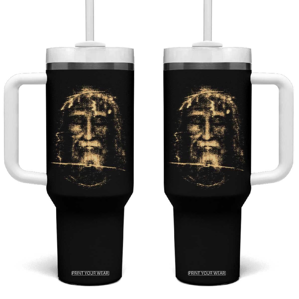 Shroud Of Turin Jesus Tumbler With Handle Jesus Christ Face Religious Catholic Christian Faith TS10 One Size: 40 oz Black Print Your Wear