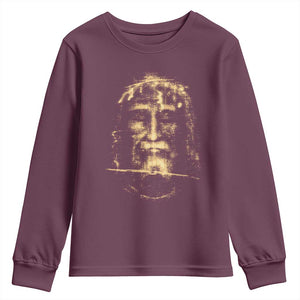 Shroud Of Turin Jesus Youth Sweatshirt Jesus Christ Face Religious Catholic Christian Faith TS10 Maroon Print Your Wear