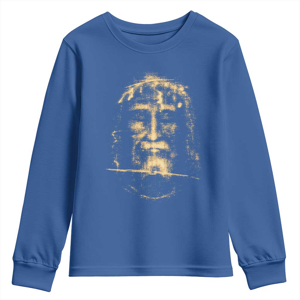 Shroud Of Turin Jesus Youth Sweatshirt Jesus Christ Face Religious Catholic Christian Faith TS10 Royal Blue Print Your Wear