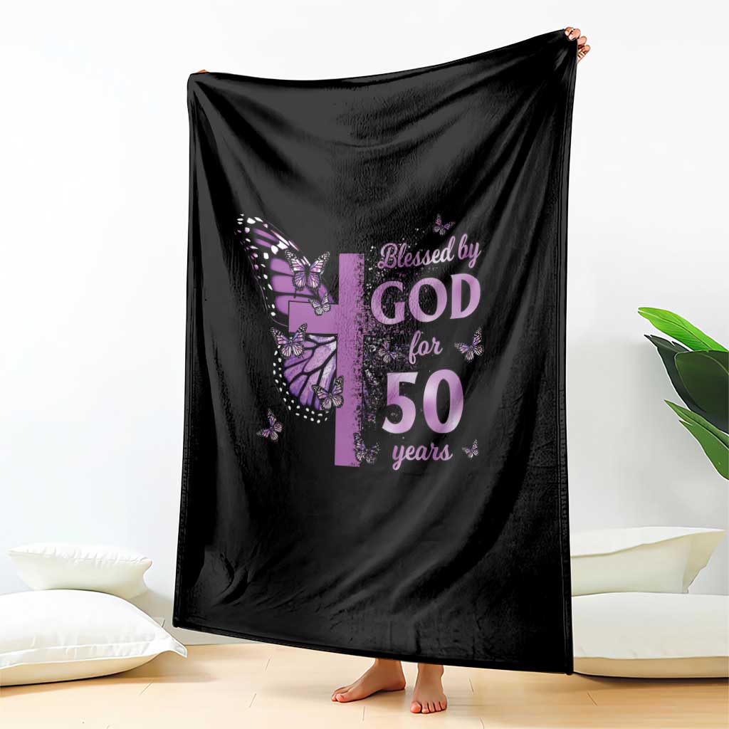 50th Birthday Gifts For Her Throw Blanket Blessed By God For 50 Years Christian Butterfly Cross TS10 Print Your Wear