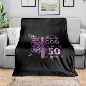50th Birthday Gifts For Her Throw Blanket Blessed By God For 50 Years Christian Butterfly Cross TS10 Print Your Wear