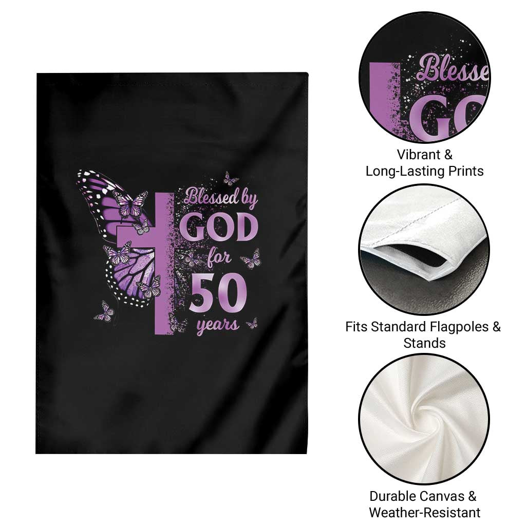 50th Birthday Gifts For Her Garden Flag Blessed By God For 50 Years Christian Butterfly Cross TS10 Print Your Wear