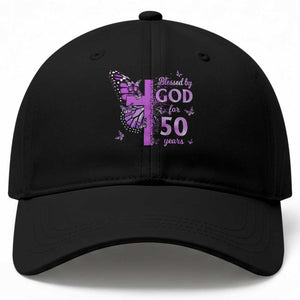 50th Birthday Gifts For Her Baseball Cap Blessed By God For 50 Years Christian Butterfly Cross TS10 Print Your Wear