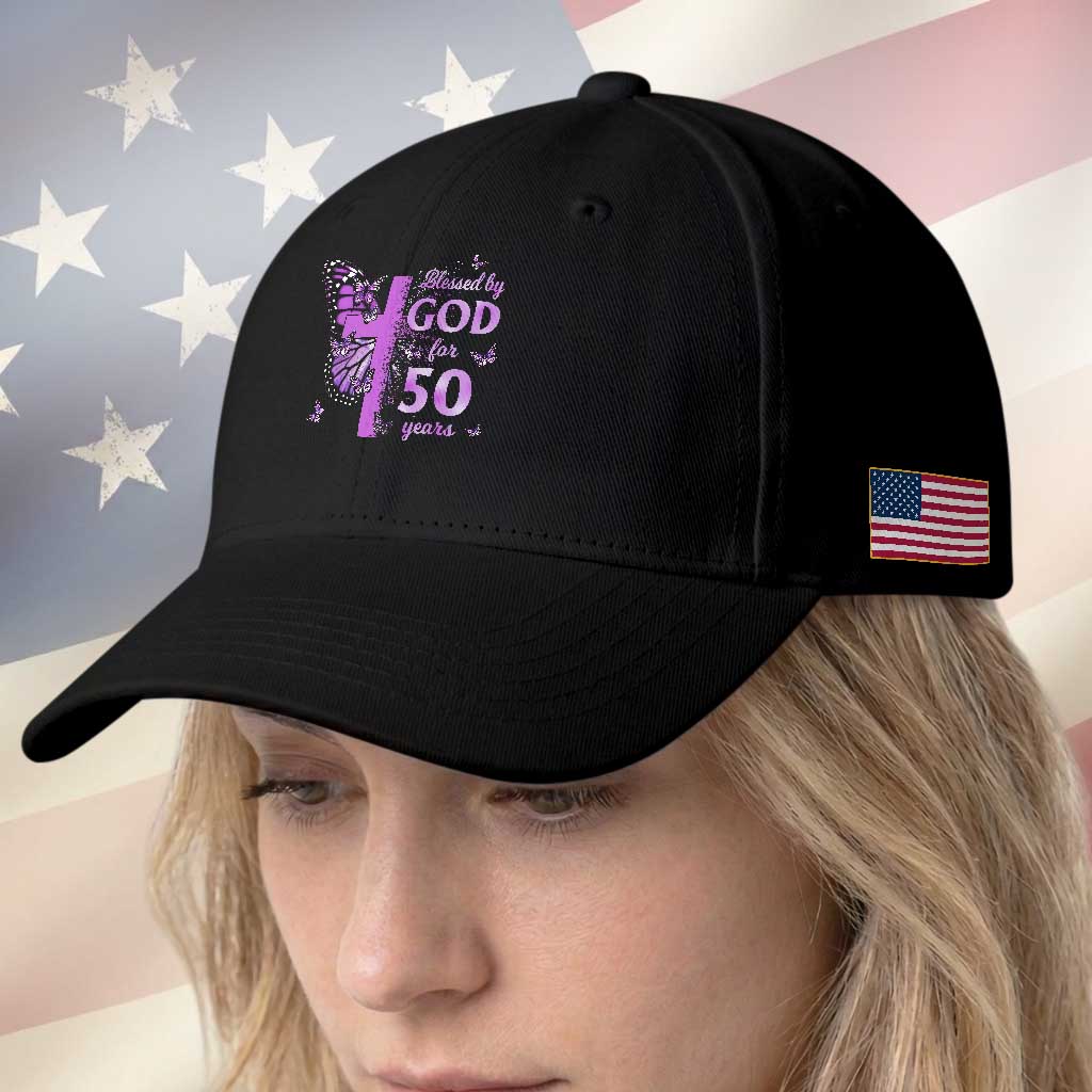 50th Birthday Gifts For Her Baseball Cap Blessed By God For 50 Years Christian Butterfly Cross TS10 Print Your Wear