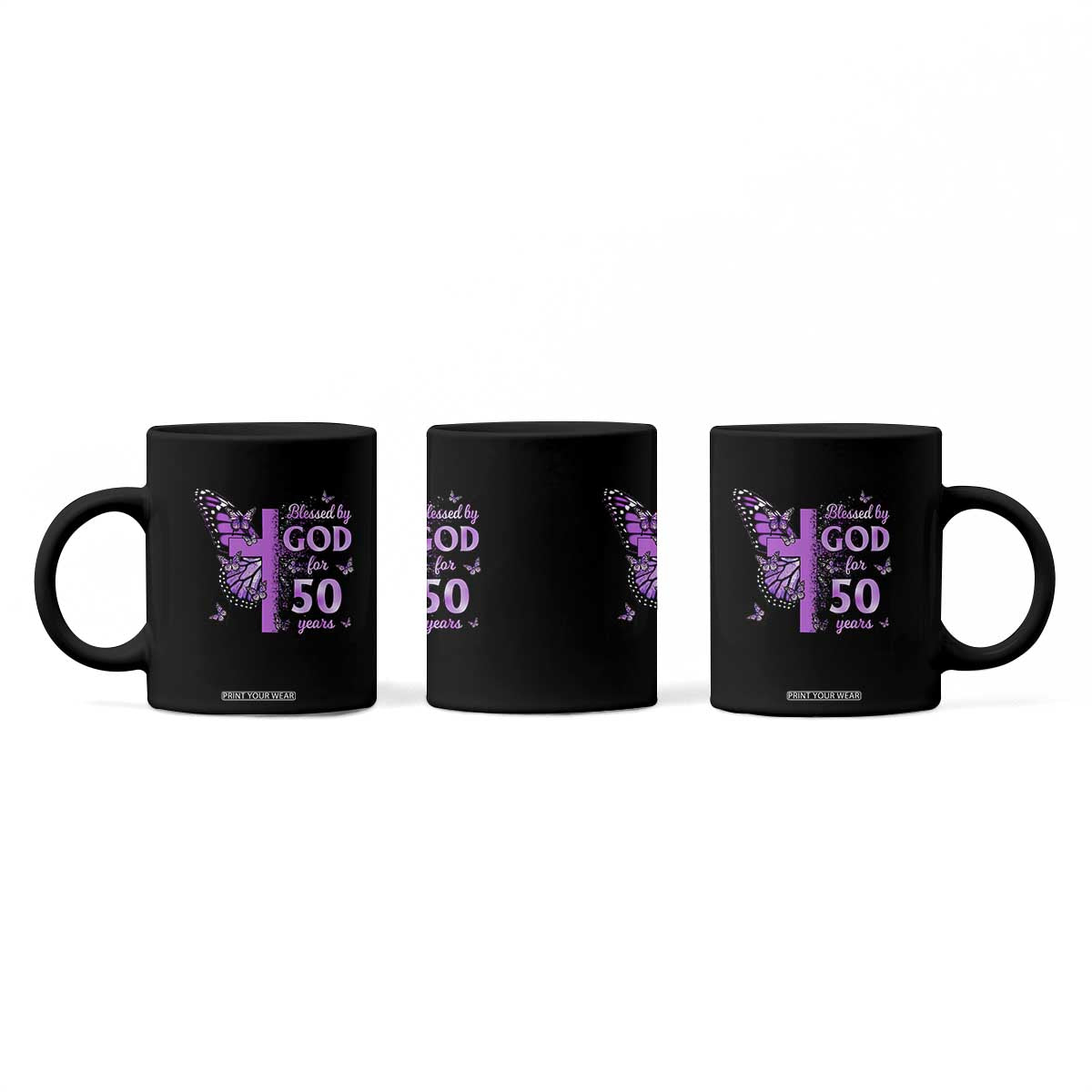50th Birthday Gifts For Her Coffee Mug Blessed By God For 50 Years Christian Butterfly Cross TS10 Print Your Wear