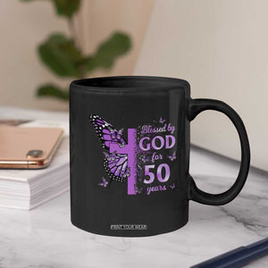 50th Birthday Gifts For Her Coffee Mug Blessed By God For 50 Years Christian Butterfly Cross TS10 Print Your Wear
