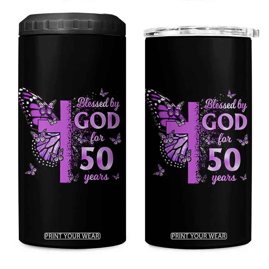 50th Birthday Gifts For Her 4 in 1 Can Cooler Tumbler Blessed By God For 50 Years Christian Butterfly Cross TS10 One Size: 16 oz Black Print Your Wear